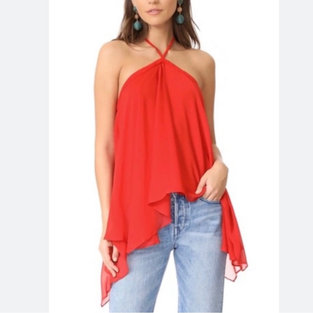 Alice + Olivia Halter Top with Back Tie Closure in Poppy - Size XS